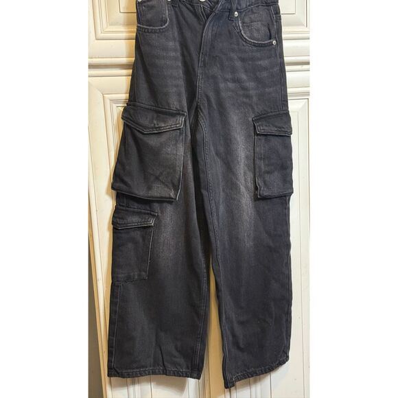 Zara Kids Relaxed Wide Leg Denim Multi Cargo Jeans Wash Black Size 11-12 - Picture 7 of 11
